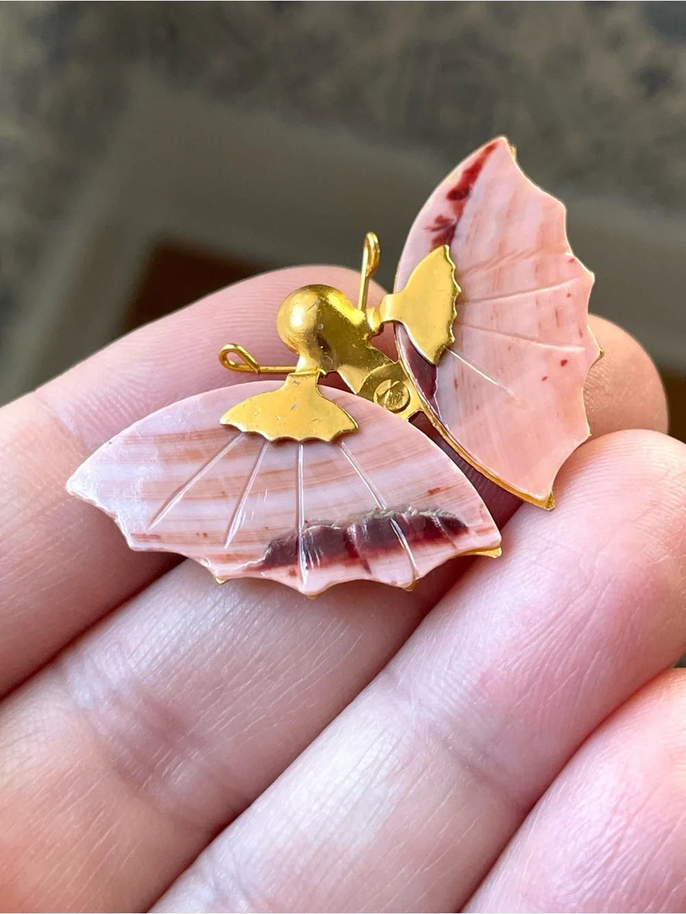Vintage goldtone & pink shell butterfly brooch wilderkind boho